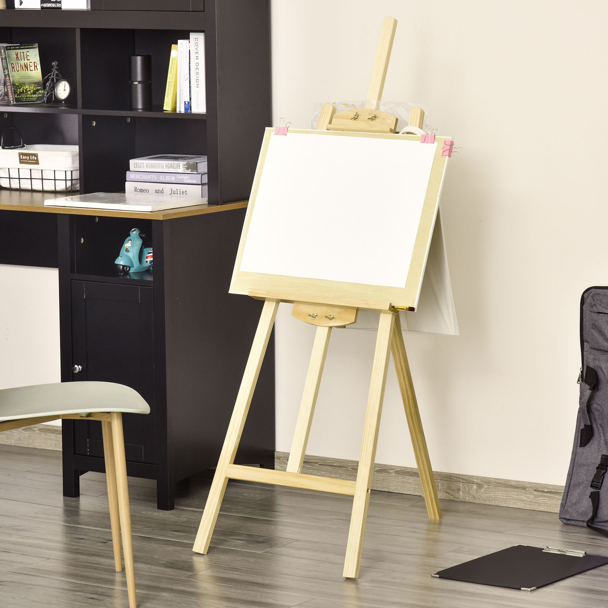 Caballete de Pintura de Madera Caballete de Dibujo con ángulo Ajustable de 75° Soporte Trípode y Pincel para Lienzos 51,5x71,5x134,5 cm Natural