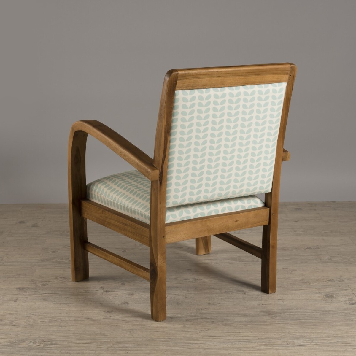 DAK - Fauteuil bois teck scandi tissu bleu clair 'pétales'