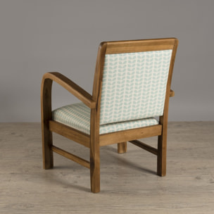 DAK - Fauteuil bois teck scandi tissu bleu clair 'pétales'