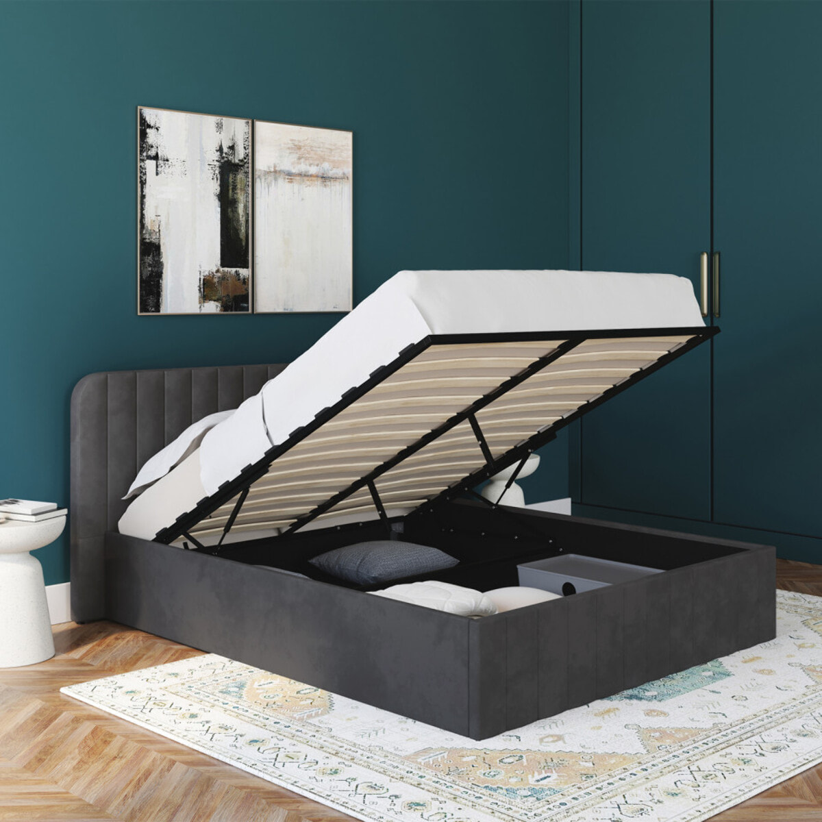 Lit coffre Valentina 160x200cm velours gris