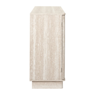 Buffet - HOME DECO FACTORY - Pietra - 3 Portes - Effet Pierre - Blanc et Beige