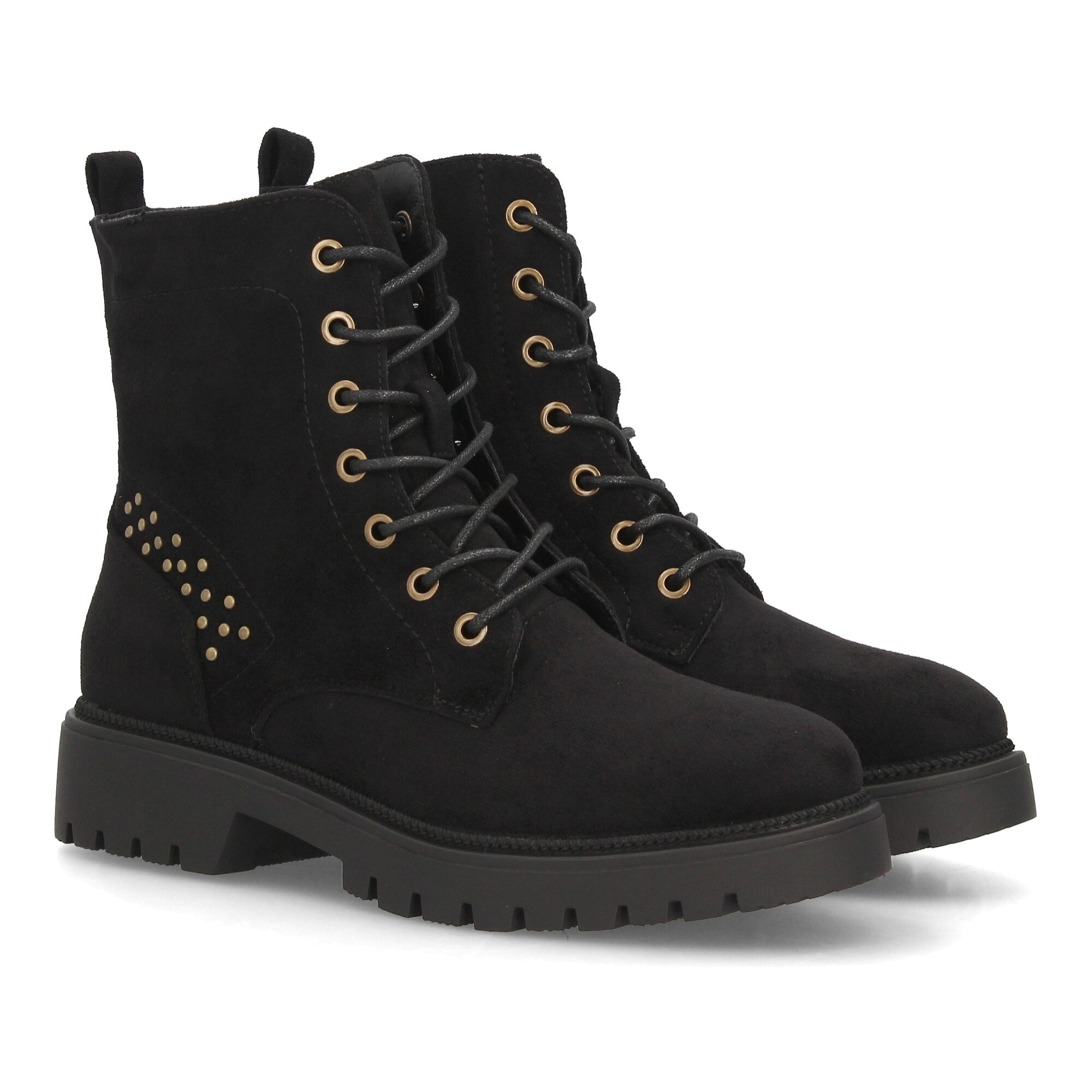 Botines militares con cordones y tachuelas para mujer