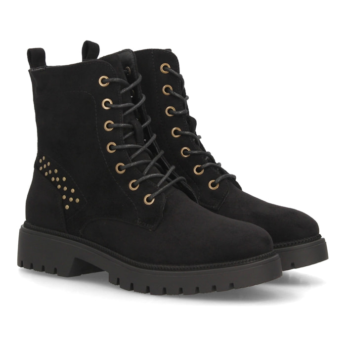 Botines militares con cordones y tachuelas para mujer
