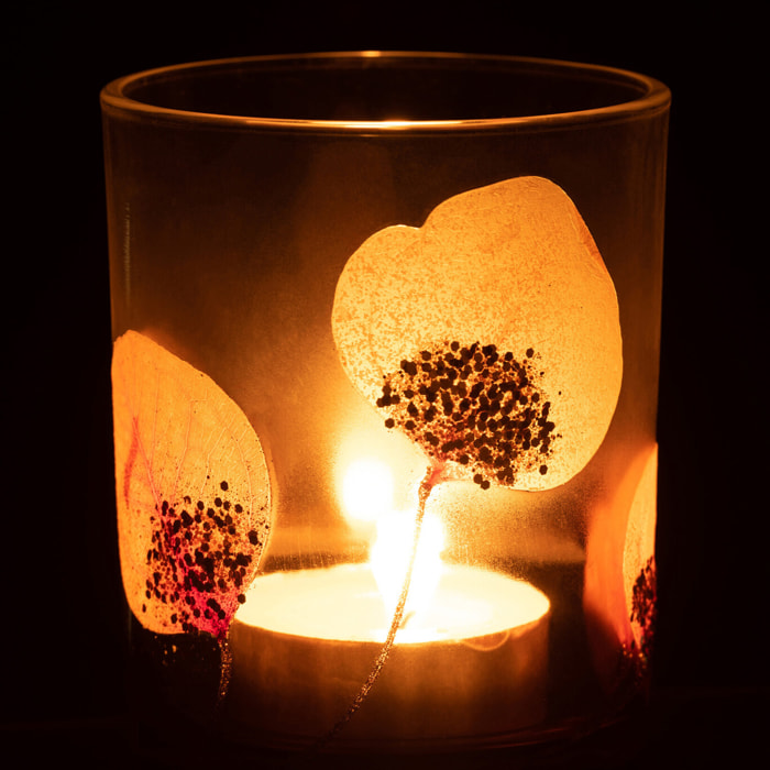 J-Line photophore Feuille Sechée Ocre + Paillettes - verre - ocre - medium