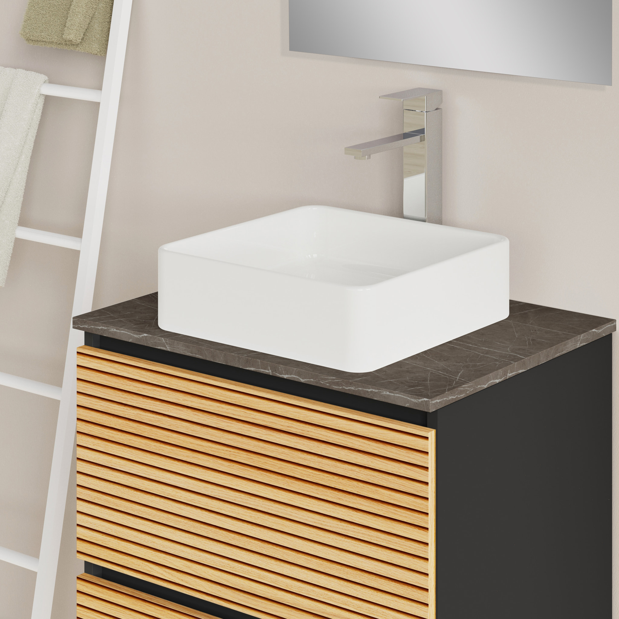 Ensemble de salle de bain BAMBU 2C, Alday, 60 cm, Solomon/Noir