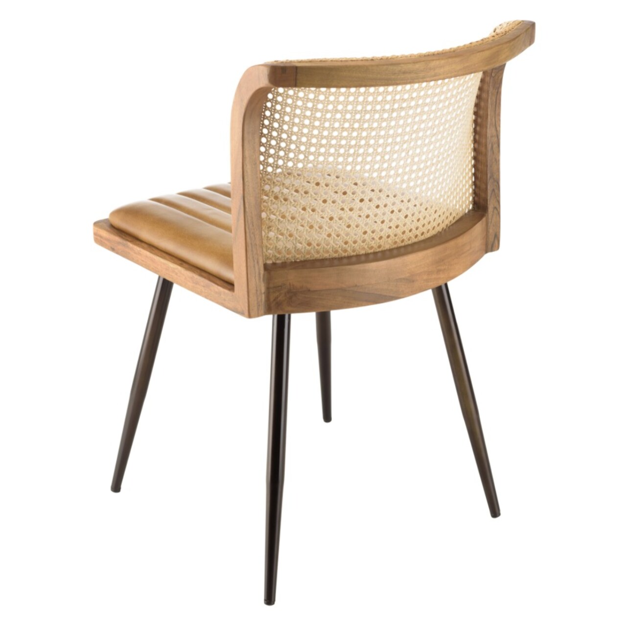 MARCEL - Lot de 2 chaises manguier assise matelassée cuir dossier rotin