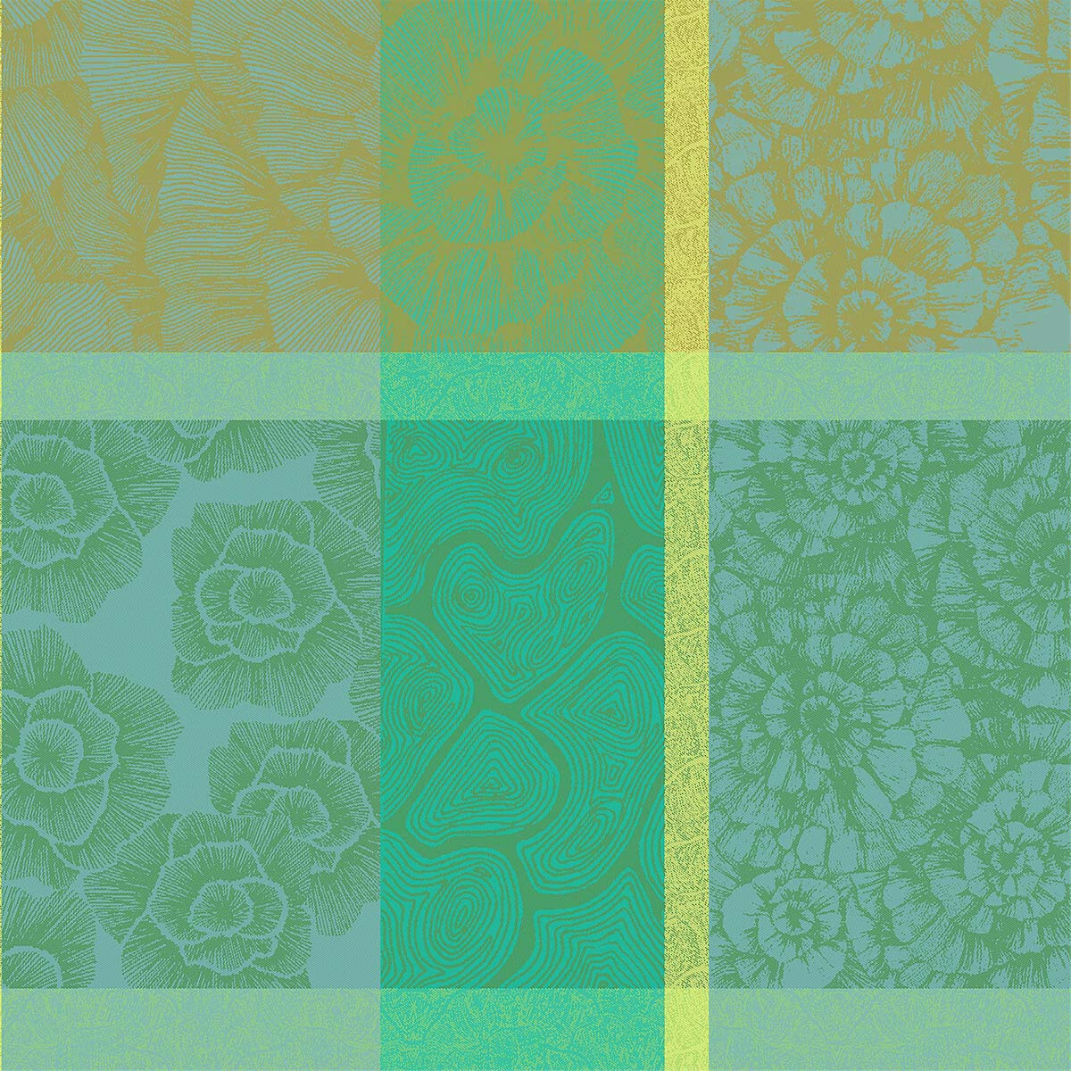 Serviette pur coton motif jacquard vert Mille petales chlorophylle