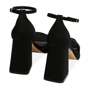 Sandalias con plataforma de tejido negro, tacón de 9,5 cm