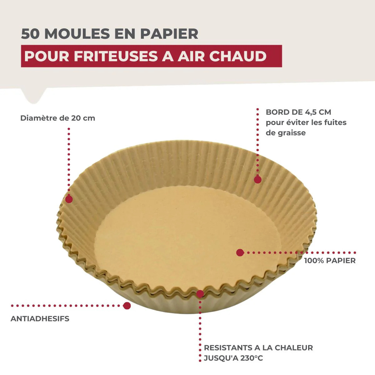 50 Moules en papier air fryer ronds Fackelmann