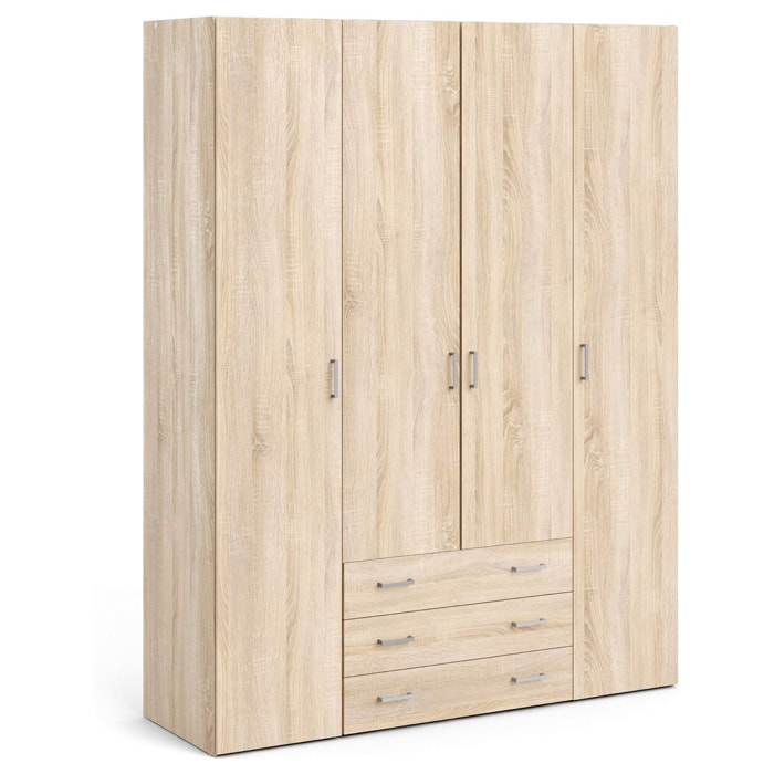 Armadio Guardaroba Con 4 Ante E 3 Cassetti Design Moderno Ampio Vano Con Barra Appendiabiti e Ripiani Salvaspazio Abiti 154 x 49.5 x 200.4 Cm Rovere