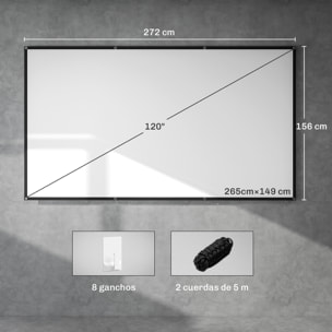 Pantalla de Proyector Manual 120 Pulgadas, Pantalla de Proyección, Formato 16:9, HD 4K/8K, Tela Lavable, para Interior y Exterior, Cine en Casa, Oficina, Patio, Blanco