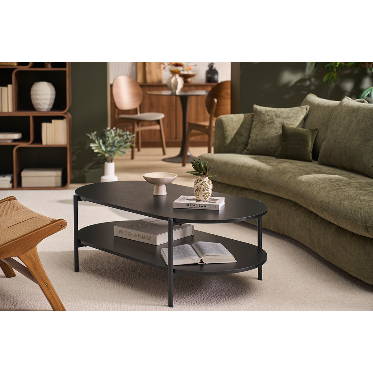 Table basse ovale finition bois noir et métal L115 cm BRUNA