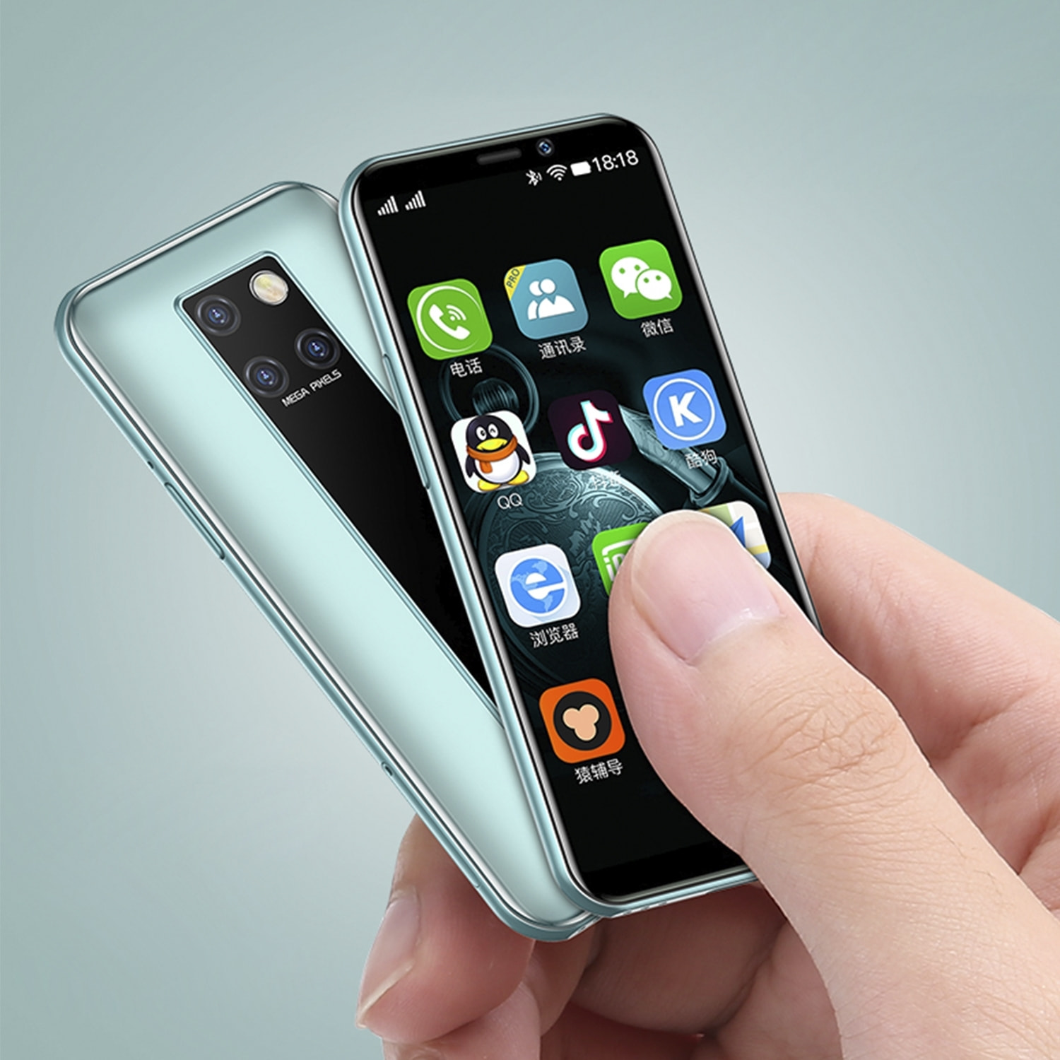 DAM Smartphone  Mini S10-H 4G, Android 9.0, 3GB RAM + 64GB. Schermo 3,46''. Doppia SIM 4,5x1x10,2 cm. Colore nero