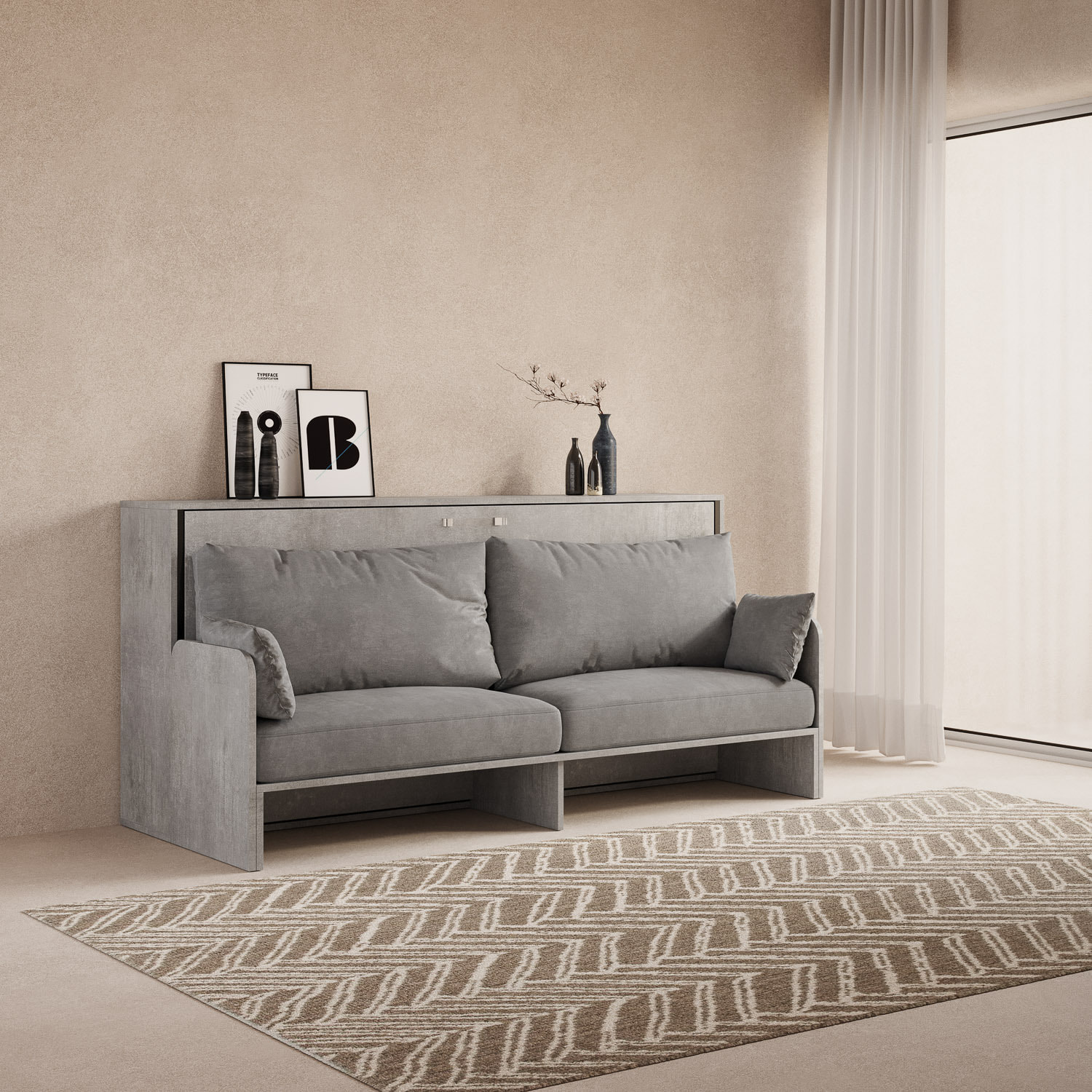 Lit escamotable horizontal 1 couchage 85 Kando Sofà Gris Béton - ALESSIA 20