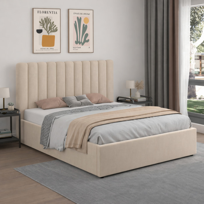 LEANA Lit avec coffre de rangement 160x200cm velours beige