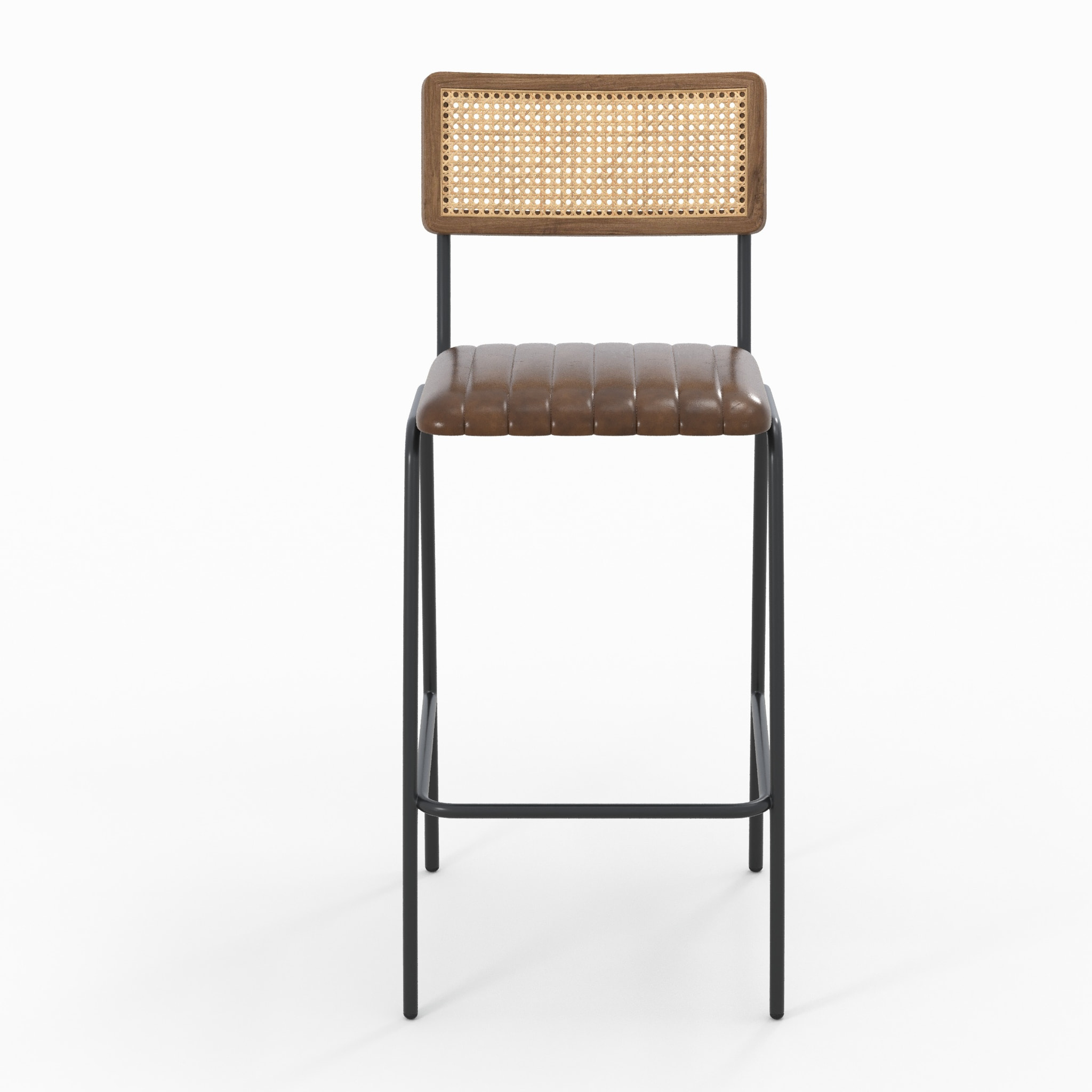 Lot de 2 chaises de bar 76 cm en cannage et cuir marron - Arsène