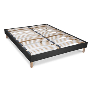 Sommier en Kit Tissu Laine Bouclée Gris anthracite, Lattes Bois, Soutien Ferme, Montage Rapide
