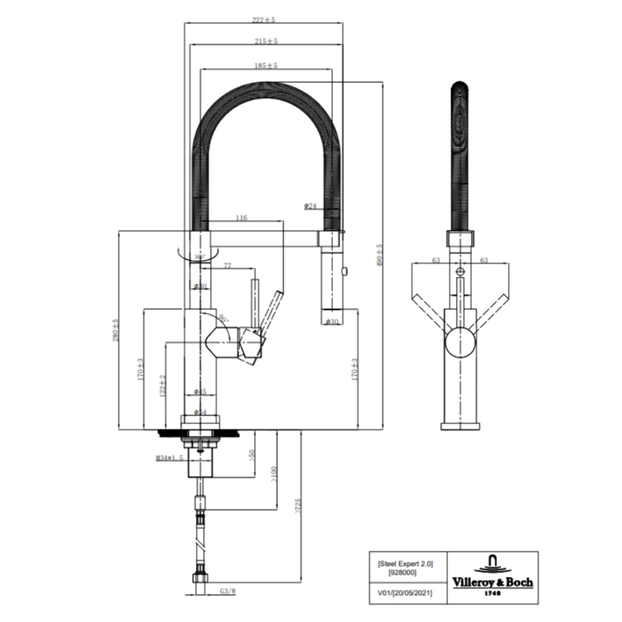 Robinet cuisine Steel expert 2.0 acier massif