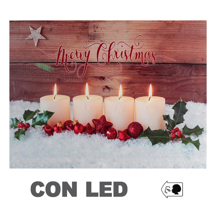 Quadro in legno con led candele bianche cm40x30x1,8