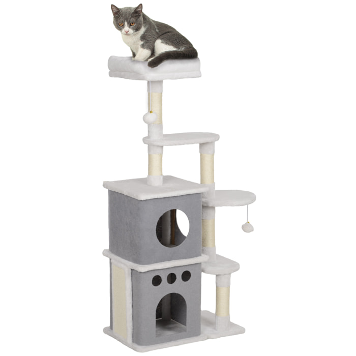 Árbol Rascador para Gatos 126 cm Torre para Gatos Rascador para Gatos con Nidos Plataformas Bolas Colgantes y Postes de Sisal Crema