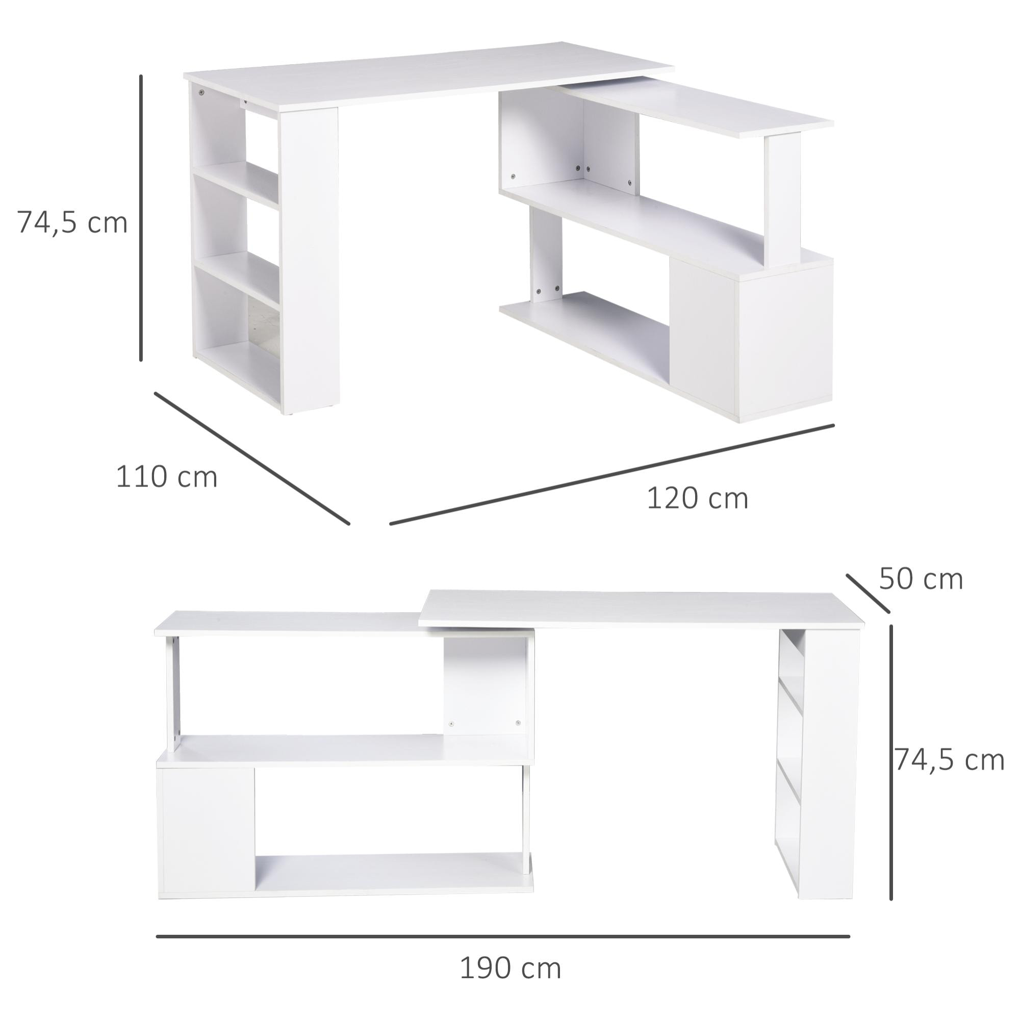 Mesa de Ordenador Esquinera Giratorio 360° 120x110x74cm Blanco