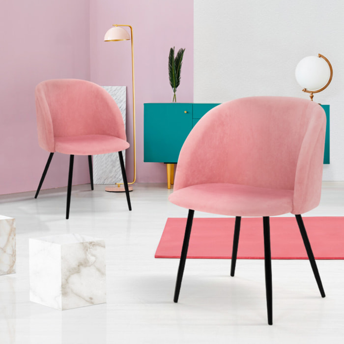 Chaises Nina velours rose pieds noirs - lot de 2