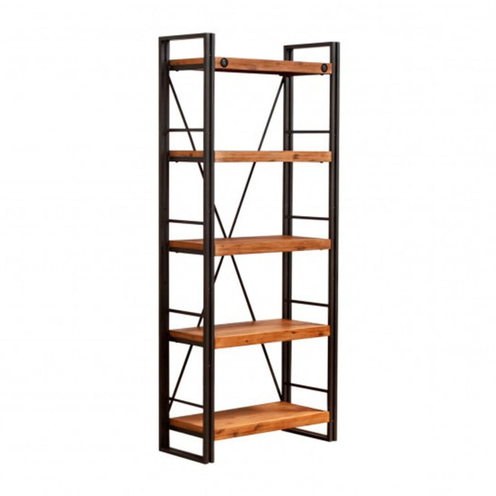 Bibliothèque en bois et métal 5 étagères H.190cm - ATELIER