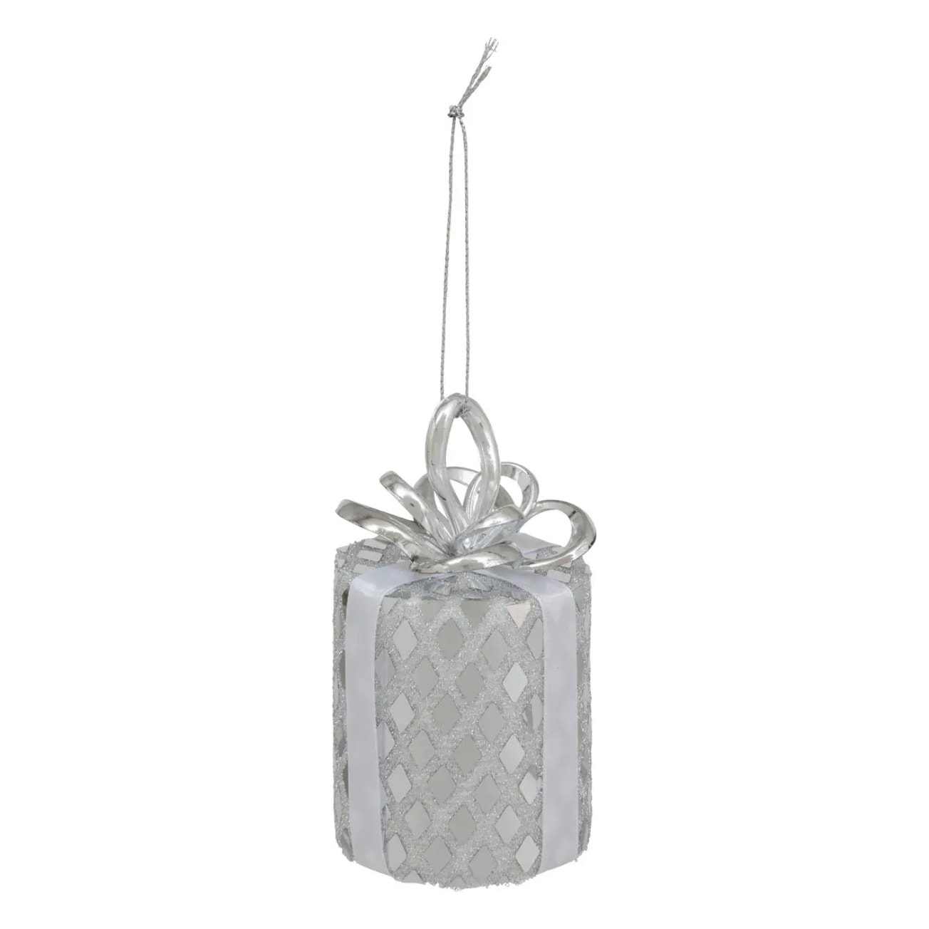 Décoration de sapin cadeau sequin argentée 10cm