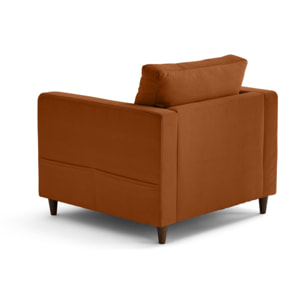 Anna - fauteuil avec poche en velours - pieds en bois - Rouille