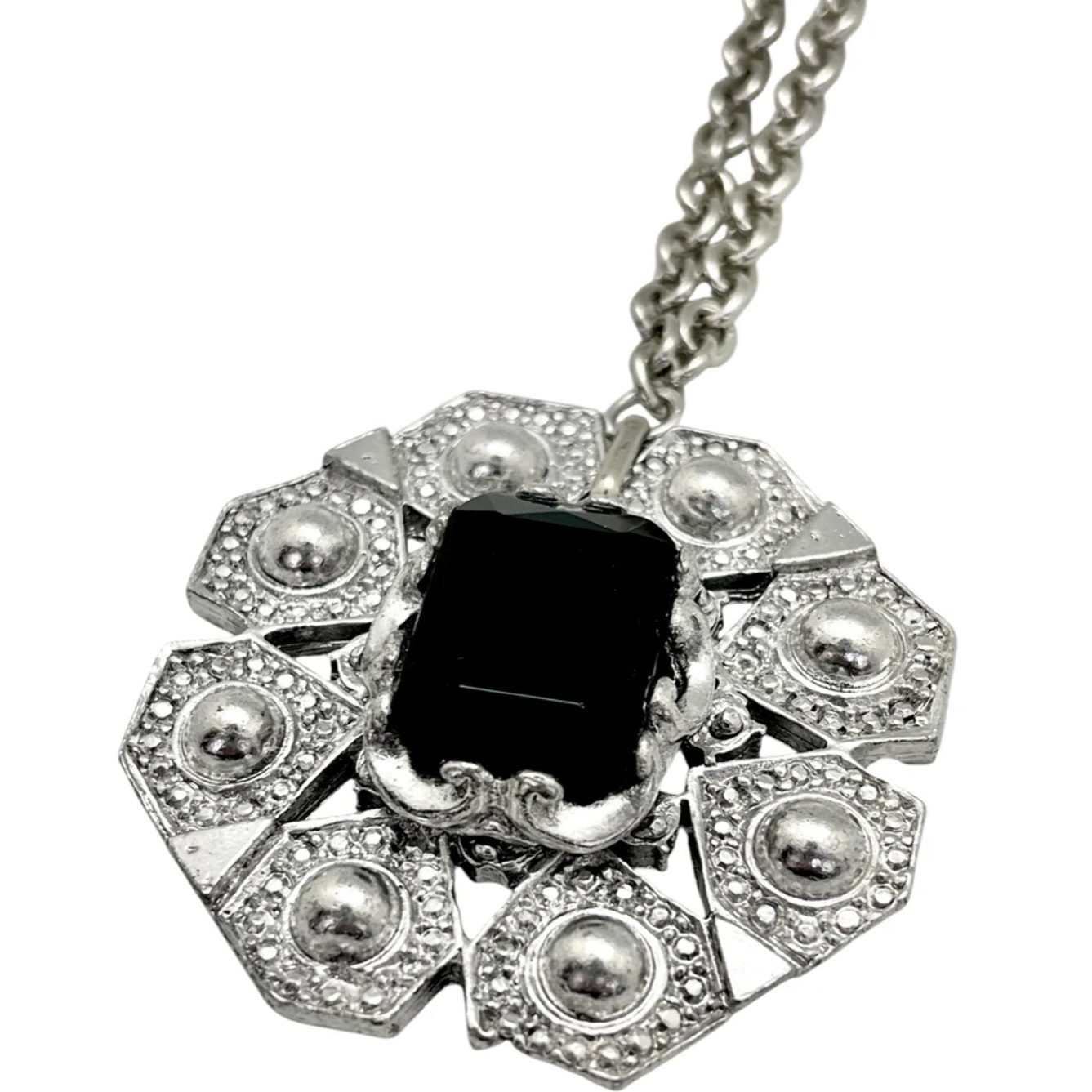 Collr largo Bizancio plata envejecida 10µ y cristal negro