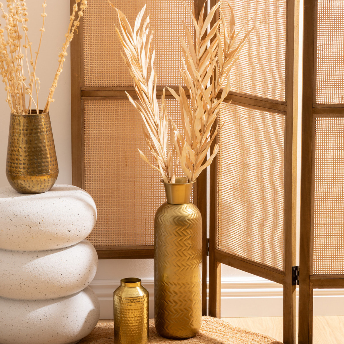 Lot de 3 tiges de palmier "Ova" H95cm beige