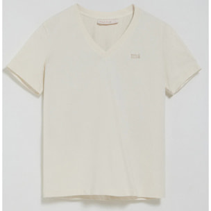 Maglietta Turia ecrù con finitura peach effect e print Polo Club in gomma