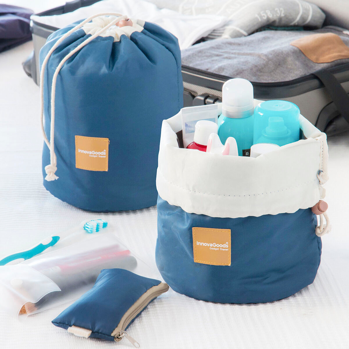 Pentagone bleu marine - Sac à cosmétiques de grande capacité pour
