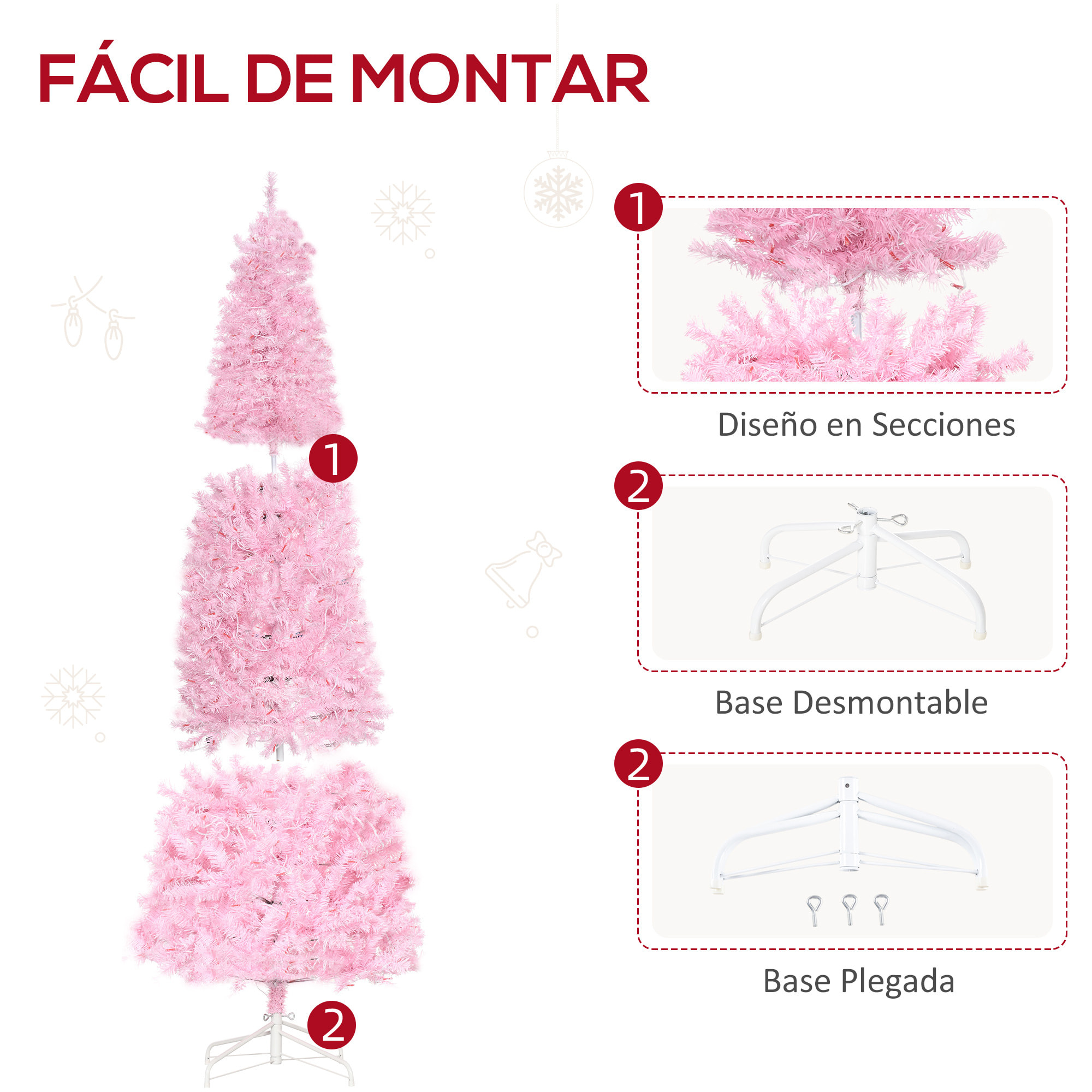 árbol de Navidad Artificial Altura 180 cm Ignífugo con 618 Ramas 300 Luces LED