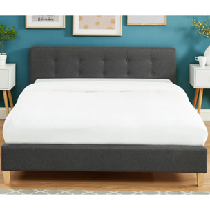 Ensemble lit 140x190cm + matelas Memo HR avec tête de lit capitonnée en tissu gris foncé - sommier à lattes - Milo