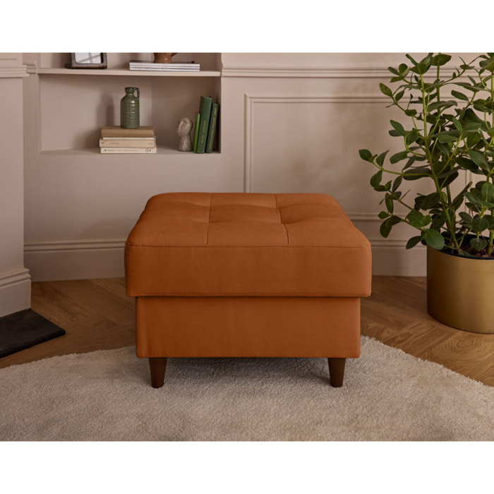 Anna - pouf en velours - pieds en bois - Rouille