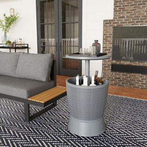 Mesa Nevera para Exterior 41 L 3 en 1 Cool Bar Mesa Auxiliar con Altura Ajustable 58-84 cm Cubo de Hielo Tapa Superior Elevable para Fiesta Piscina Jardín Patio Gris