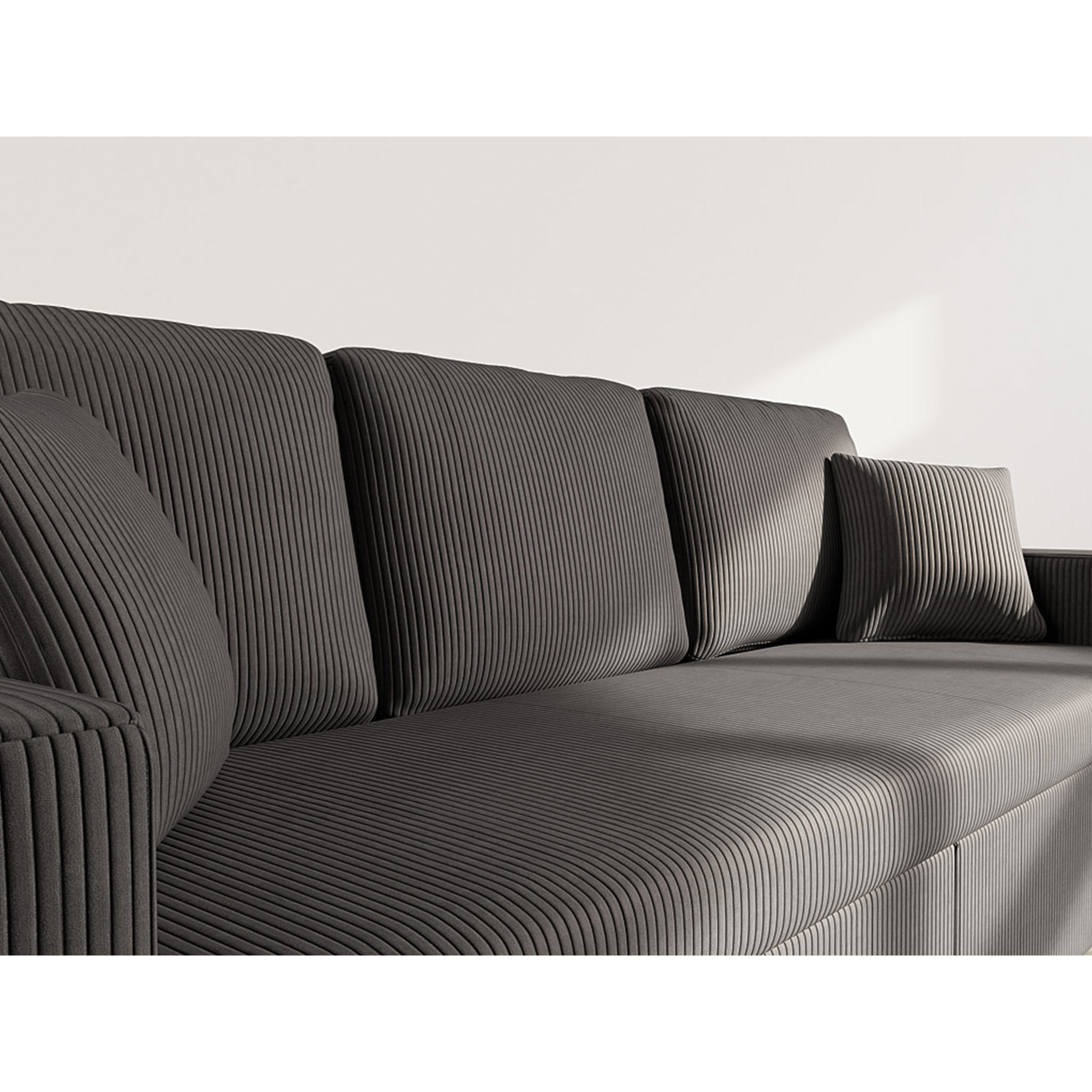 Cyrus - Canapé droit 3 places convertible en velours côtelé - Gris foncé