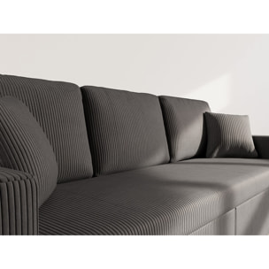 Cyrus - Canapé droit 3 places convertible en velours côtelé - Gris foncé