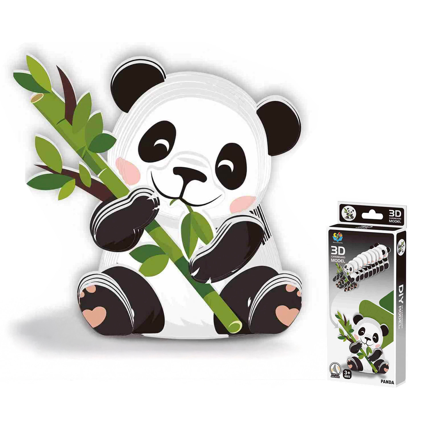 Puzle 3D de cartón con relieve. Diseño de Oso panda.