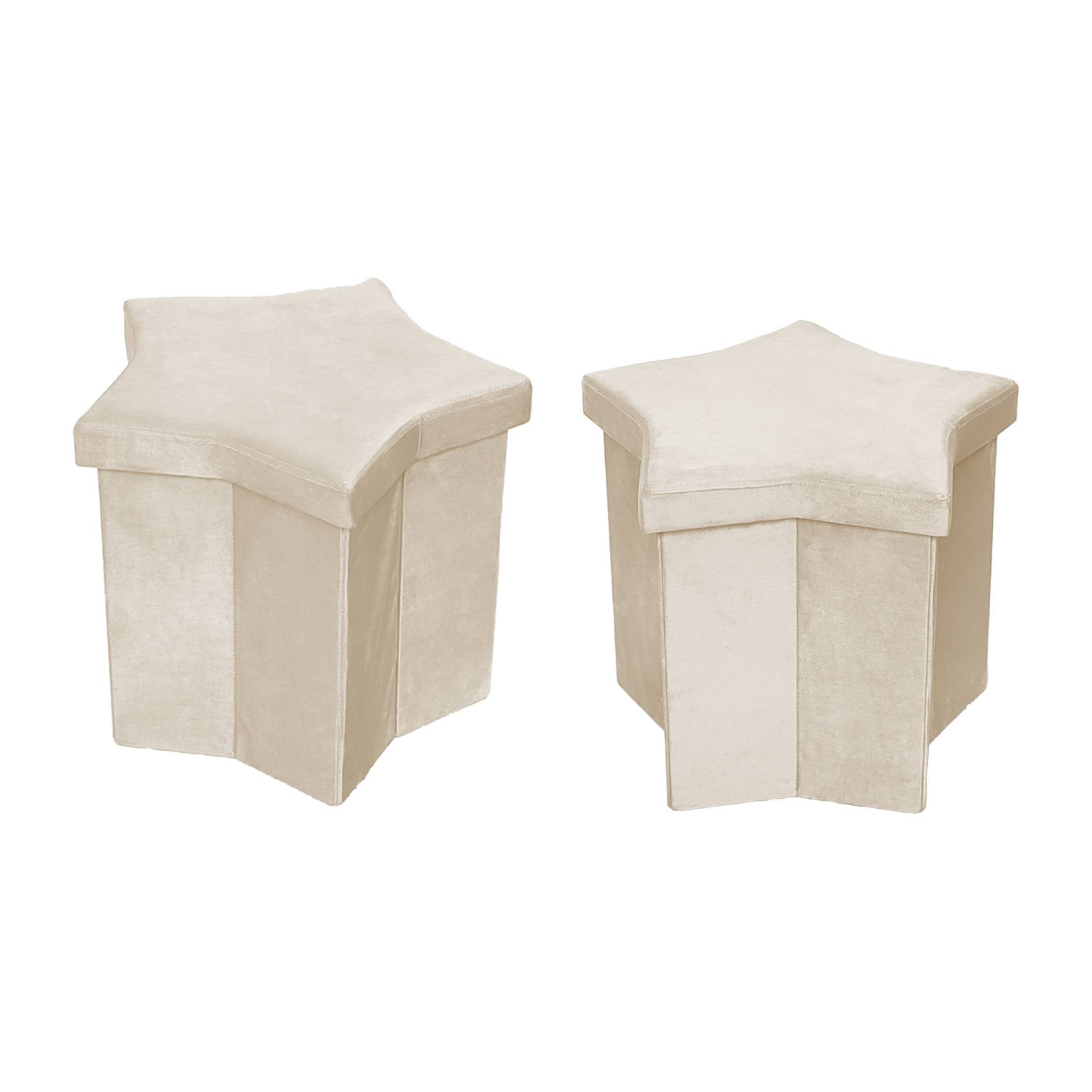 Lot de 2 tabourets-coffre pliables pour enfant avec assise en velours beige et en forme d'étoile