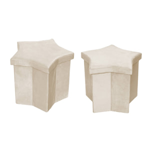 Lot de 2 tabourets-coffre pliables pour enfant avec assise en velours beige et en forme d'étoile