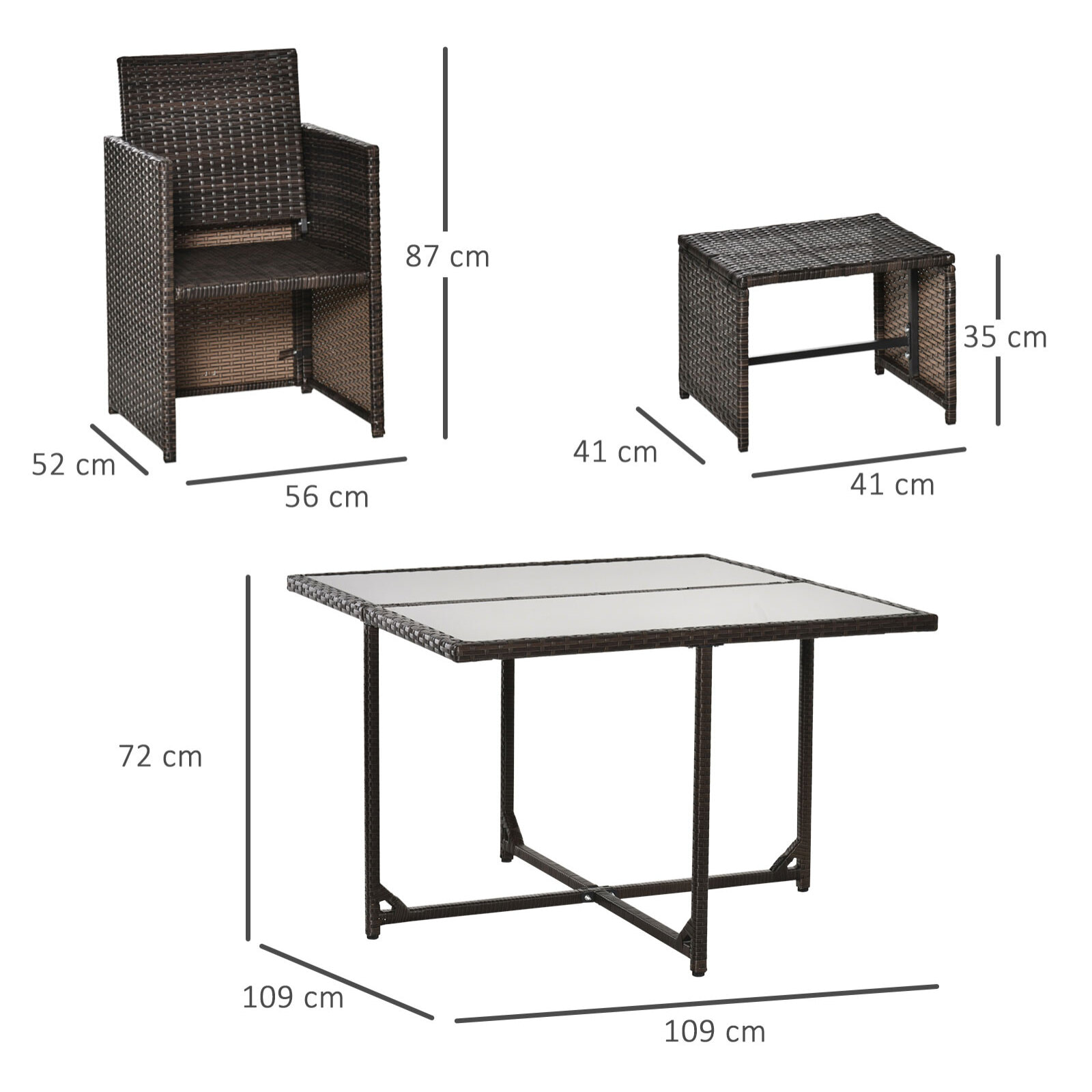 Conjunto de Muebles Jardín Comedor Apilable 9 Piezas de Ratán con Cojines Marrón