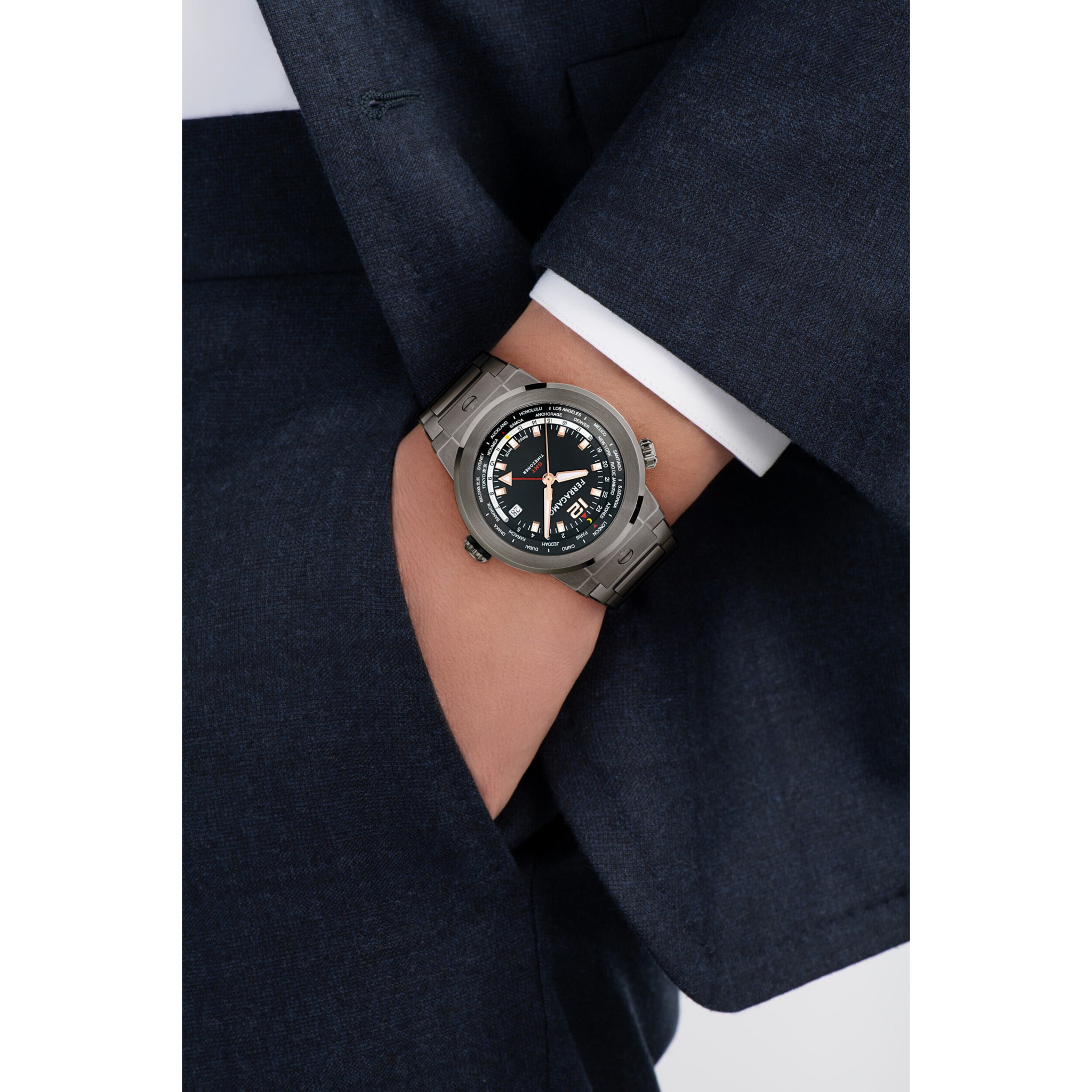 Ferragamo Reloj Analógico De Cuarzo. F-80 Worldtime