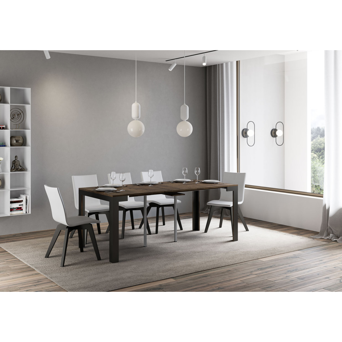 Consola extensible 90x40/196 cm Linea Evolution Small Nogal estructura Antracita