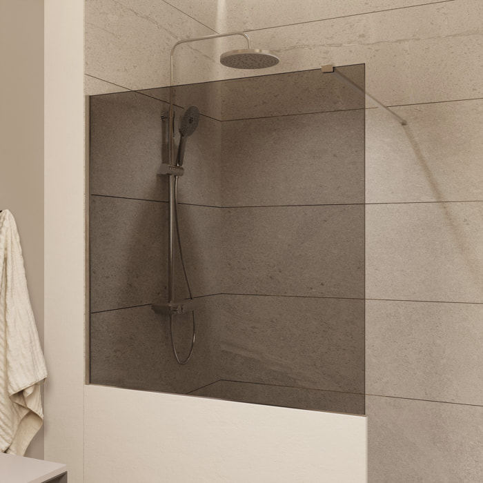 Pare-muret 100x100cm Paroi en verre Crystal Glass® 8 mm anticalcaire, avec bras et profilés chrome brillant (SATBWIS100KSPR)