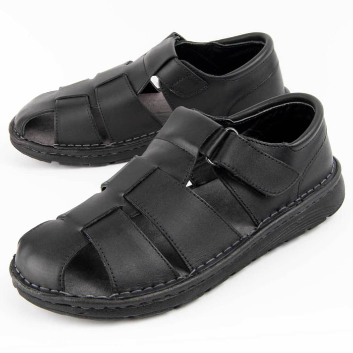 Sandalia De Piel - Negro
