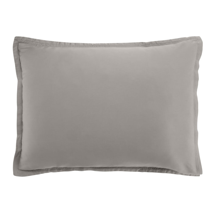 Paire de taies d'oreiller 100% satin de coton lavé 105 fils gris clair