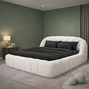 Lit coffre Bubble avec tête de lit en tissu bouclette blanc