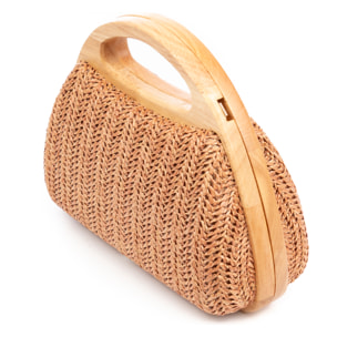 Bella Bolso bandolera Mujer. Fabricado en madera natural y paja trenzada.